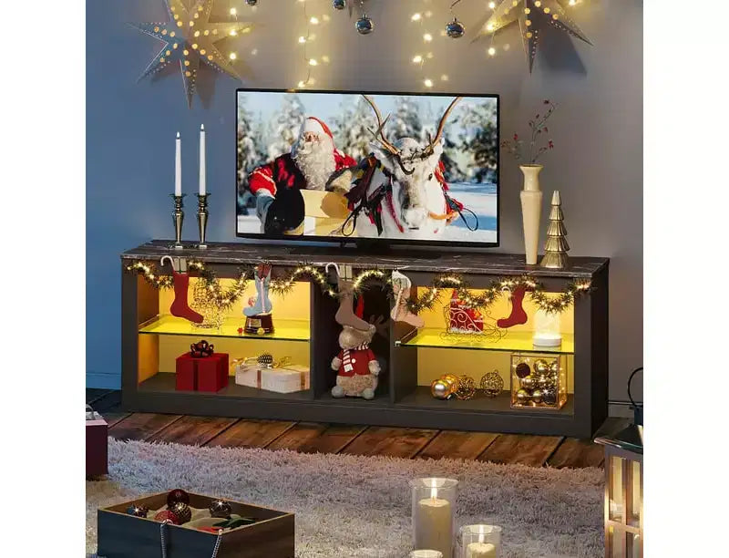 55" TV Stand for TVs up to 60 inch, Gaming Media Console with LED Lights and Glass Shelves