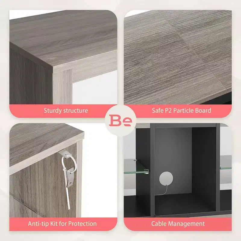 55" TV Stand for TVs up to 60 inch, Gaming Media Console with LED Lights and Glass Shelves