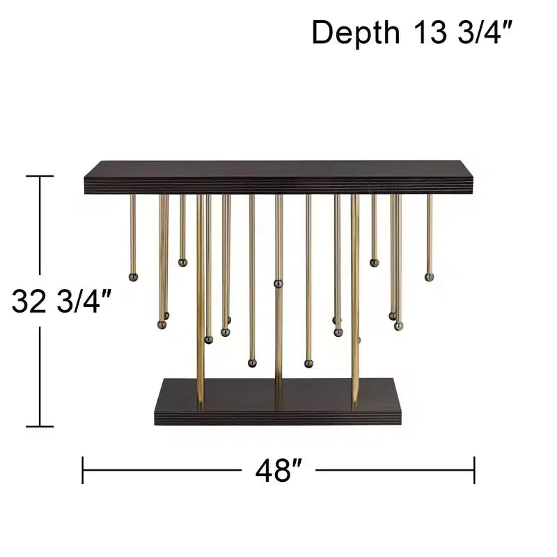 Rain Modern Gold Rectangular Console Table 48 x 13 3/4 Raindrop Strands Hanging Black Tabletop for Living Room