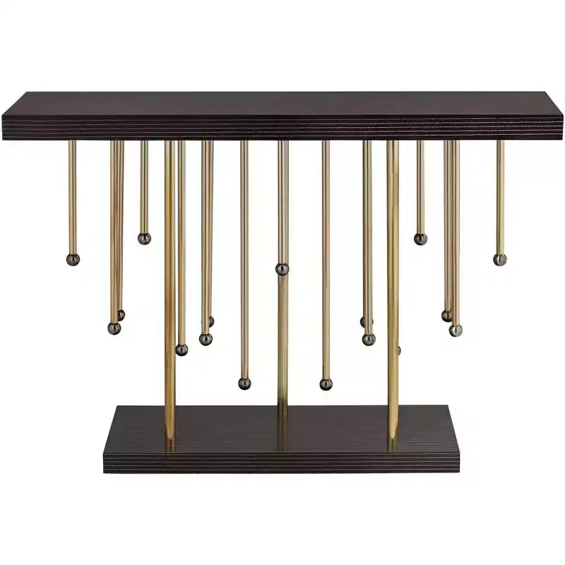 Rain Modern Gold Rectangular Console Table 48 x 13 3/4 Raindrop Strands Hanging Black Tabletop for Living Room