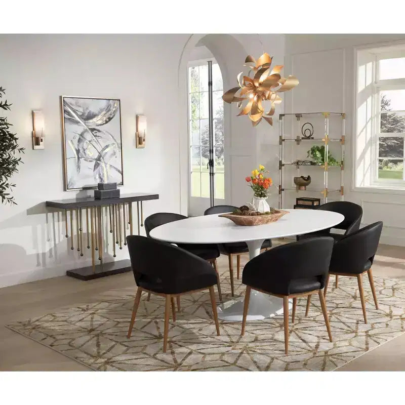 Rain Modern Gold Rectangular Console Table 48 x 13 3/4 Raindrop Strands Hanging Black Tabletop for Living Room