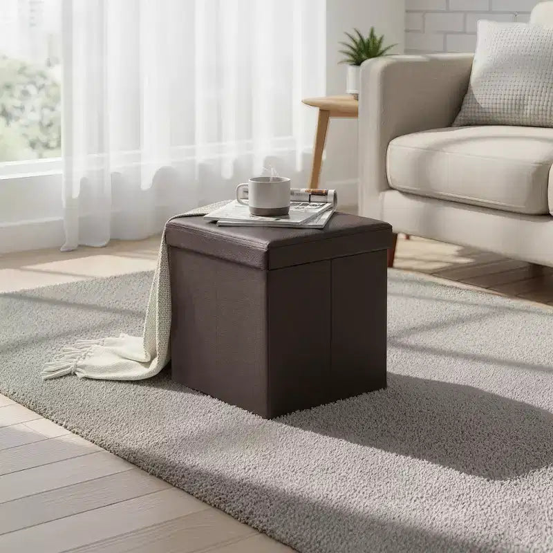 15 Ottoman with Storage, Folding Footstool, Storage Ottoman Bench, Cube Storage Chest 660 lb Load Capacity