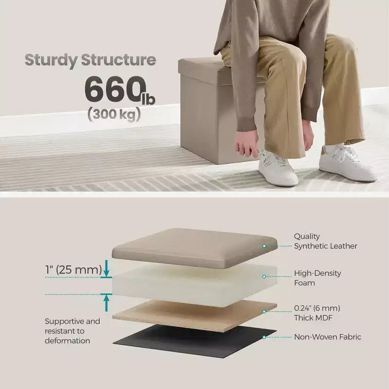 15 Ottoman with Storage, Folding Footstool, Storage Ottoman Bench, Cube Storage Chest 660 lb Load Capacity