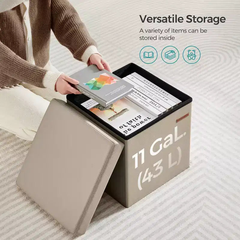 15 Ottoman with Storage, Folding Footstool, Storage Ottoman Bench, Cube Storage Chest 660 lb Load Capacity