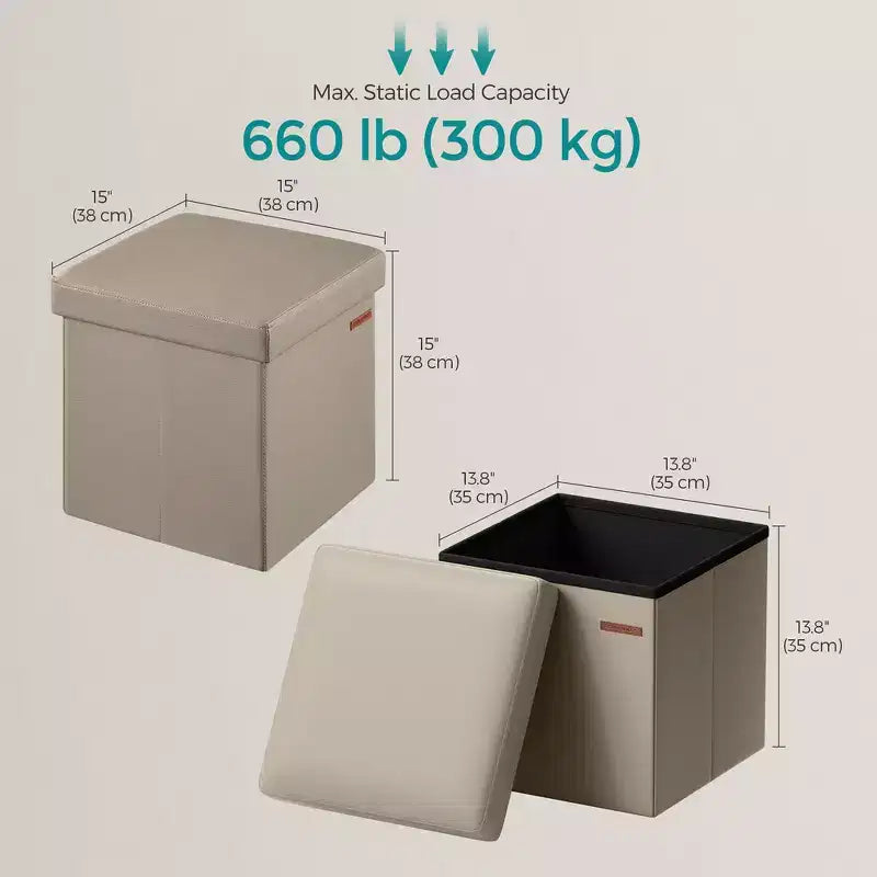 15 Ottoman with Storage, Folding Footstool, Storage Ottoman Bench, Cube Storage Chest 660 lb Load Capacity