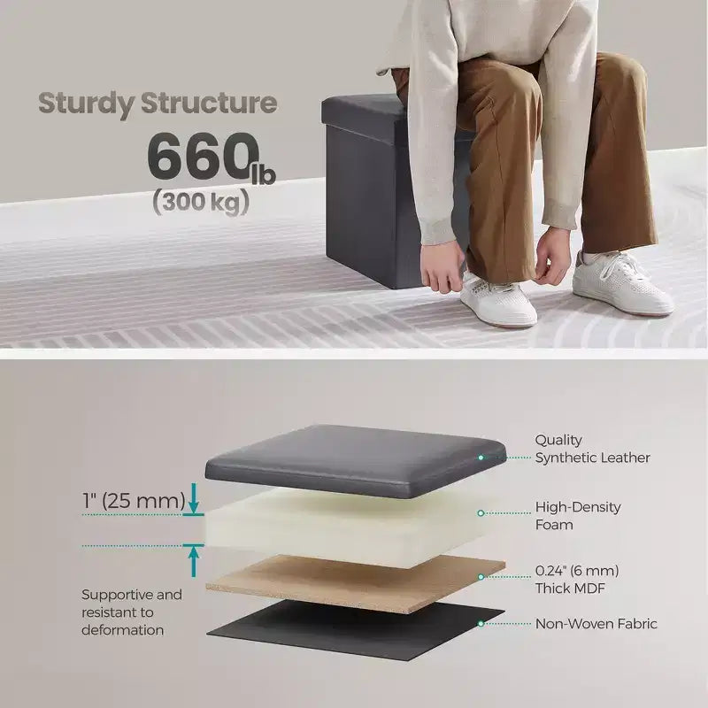 15 Ottoman with Storage, Folding Footstool, Storage Ottoman Bench, Cube Storage Chest 660 lb Load Capacity