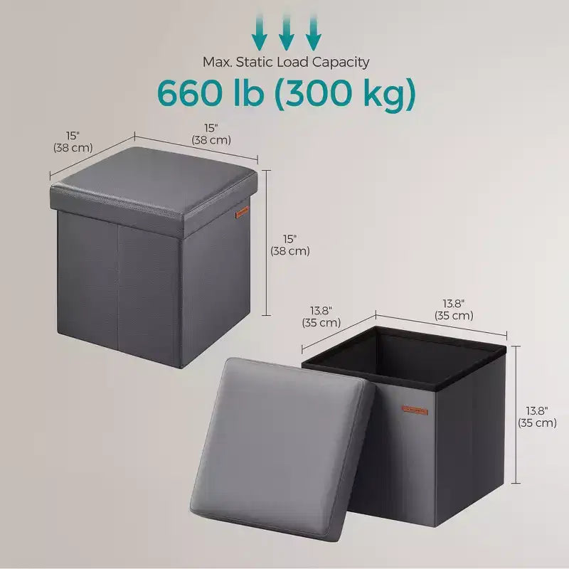 15 Ottoman with Storage, Folding Footstool, Storage Ottoman Bench, Cube Storage Chest 660 lb Load Capacity