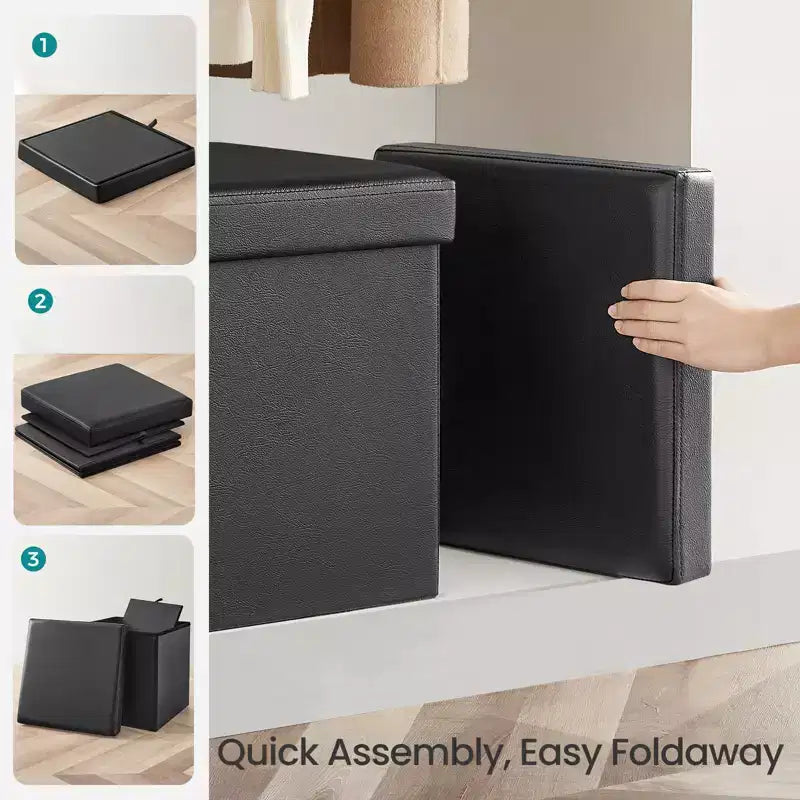 15 Ottoman with Storage, Folding Footstool, Storage Ottoman Bench, Cube Storage Chest 660 lb Load Capacity