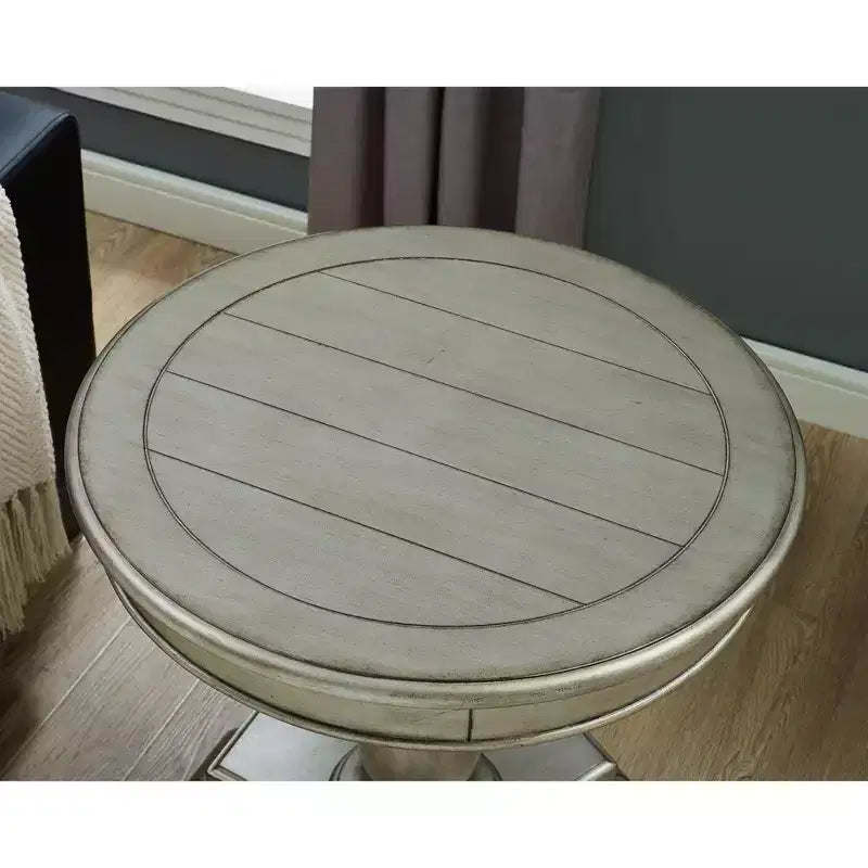 Rene Round Wood Pedestal Side Table, Champagne