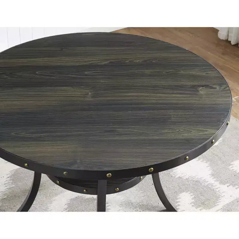 Espresso Wood Counter Height Nailhead Round Dining Table
