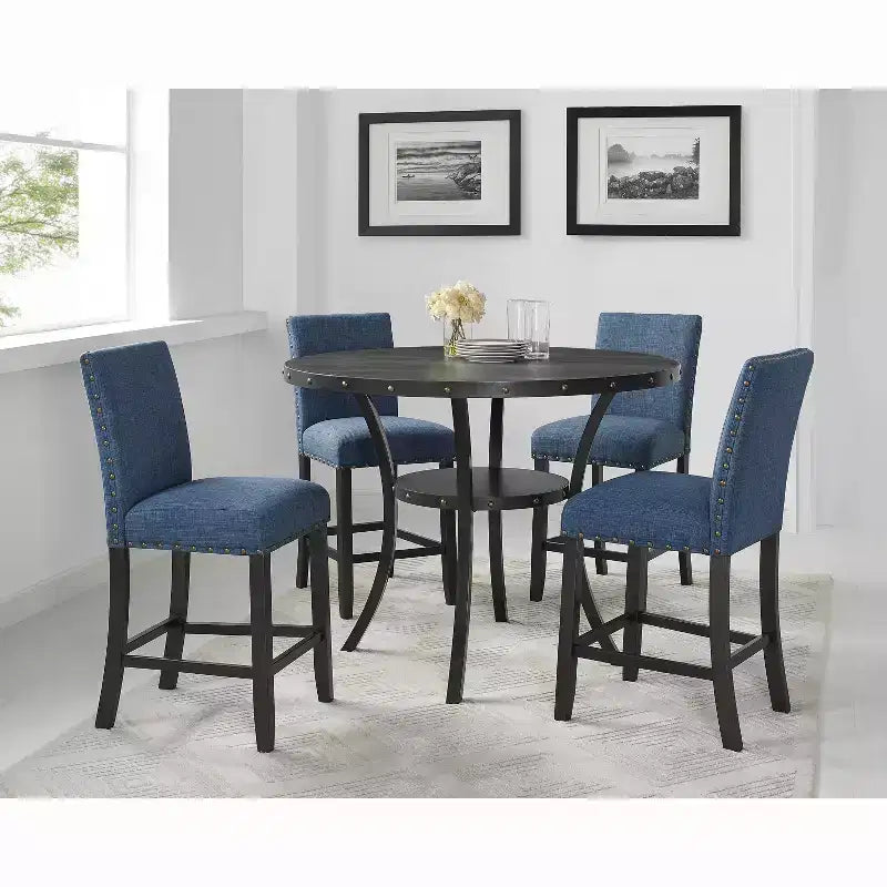 Espresso Wood Counter Height Nailhead Round Dining Table